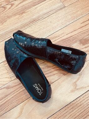 Toms Black Metallic Sequin Alpargata Classic Flats